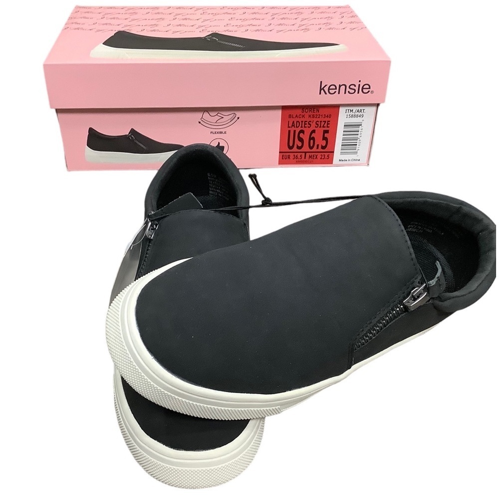 Kensie Soren USA 6.5 Black Loafers Side Zipper Sneakers Shoes Suede Durable NWT - Picture 2 of 7